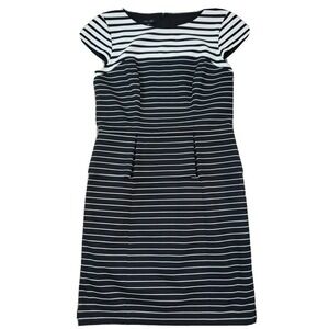 Ivy + Blu ~Woman Size 10~ White/Black Striped Print Sheath Dress Fully Lined.
